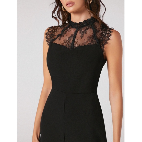 Black Lace Detail Tapered Leg Jumpsuit Sleeveless - Picture 5 of 7